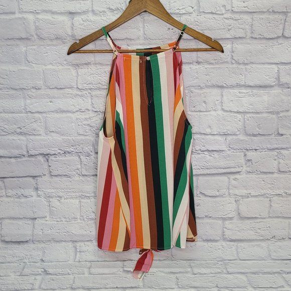 Staccato Tops - Staccato High Neckline Striped Tank Top Size Large